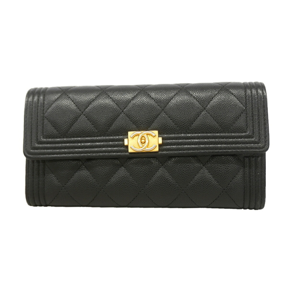 Chanel Boy Long Wallet, Caviar Leather, Black, Women's